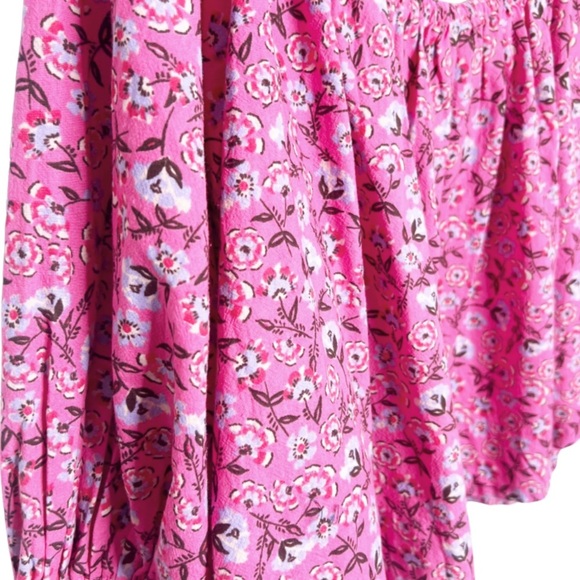 Free People Women's James Smock Pink Floral Quarter Sleeve Cropped Button Blouse - Picture 11 of 16